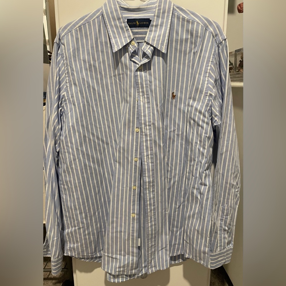 Polo Ralph Lauren light blue & white stripe long sleeve button down dress shirt